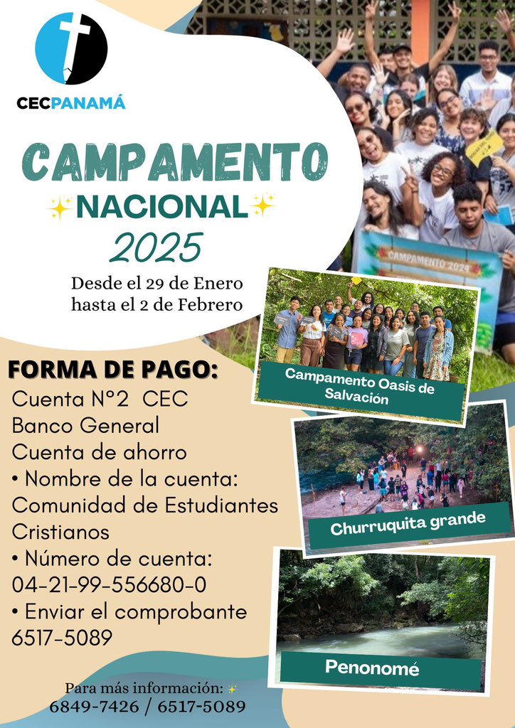 cec_panama's tweet photo. 🔝✨Tenemos nuevas noticias📣 ya estan abiertas las inscripciones para nuestro CAMPA 2025🥳
Con el Lema: 
“BRILLANDO CON CRISTO  EN LA U”✨

 ¿Que esperas? Inscribete en el enlace que esta en nuestro perfil😁 

CAMPA 2025

#campa2025
#cecpanamá 
#jesusenlau https://t.co/AiYjdBs12n