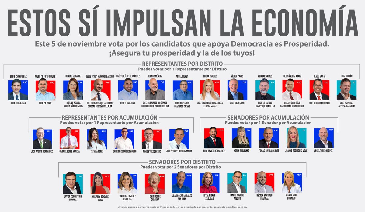 DemocraciaPros1's tweet photo. ¡Puerto Rico, abre los ojos! Estos candidatos sí impulsan la economía. #NadieGanaConVictoriaCiudadana https://t.co/zdK787QQXH