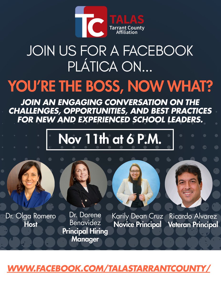 🌟 Today’s the Day! 

We’re going live at 6 p.m.! Don’t miss out on this engaging conversation about school leadership with our amazing panel of experts:

🔗 Watch Here: facebook.com/TALASTarrantCo…