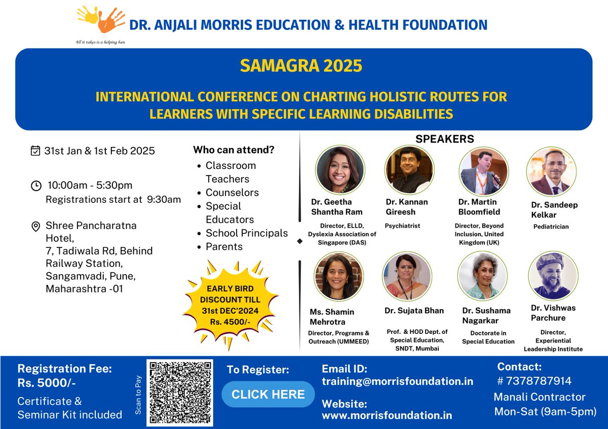 BytesDyslexia's tweet photo. 🔆 News Alert! 🔆
This will be the most amazing conference:

INTERNATIONAL CONFERENCE ON CHARTING HOLISTIC ROUTES FOR LEARNERS WITH SPECIFIC LEARNING DISABILITIES (#SLDs).

Jan 31st / Feb 1st, 2025, Pune, India!

Registration: https://t.co/BprfOBtSug
training@morrisfoundation.in https://t.co/LgUAlj7svH