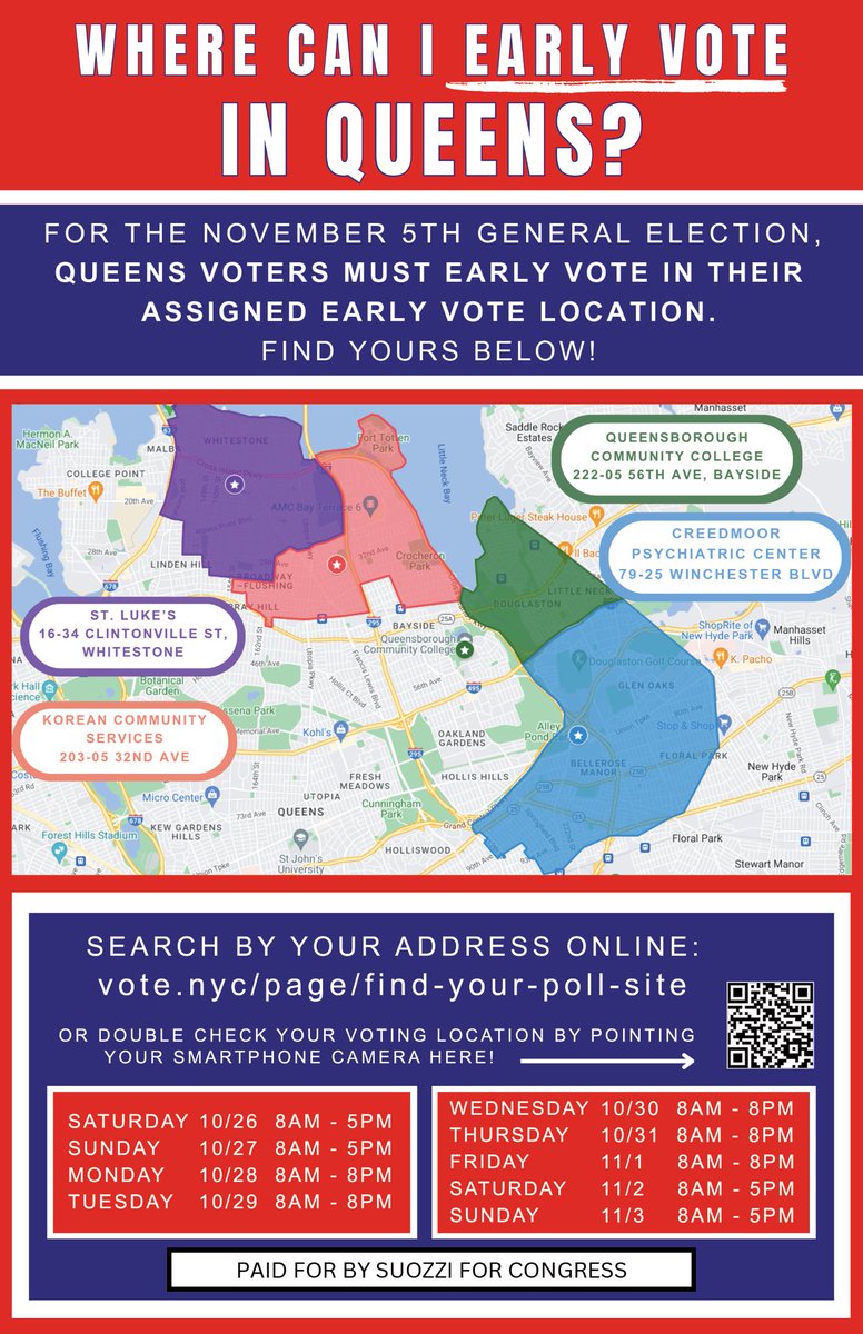 Tom_Suozzi's tweet photo. Today is the first day of Early Voting!

Early voting is happening every day through November 3rd, so don’t wait—make your vote count today!

#LetsFixThis  
#Suozzi2024
#VoteEarlyVoteSuozzi  

Have questions about where, when, or how to vote? Find all the answers here ➡️
https://t.co/ektOe4eACU