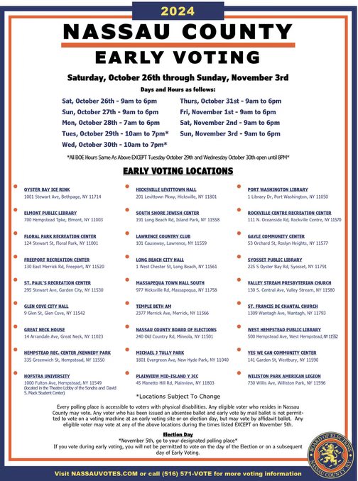 Tom_Suozzi's tweet photo. Today is the first day of Early Voting!

Early voting is happening every day through November 3rd, so don’t wait—make your vote count today!

#LetsFixThis  
#Suozzi2024
#VoteEarlyVoteSuozzi  

Have questions about where, when, or how to vote? Find all the answers here ➡️
https://t.co/ektOe4eACU