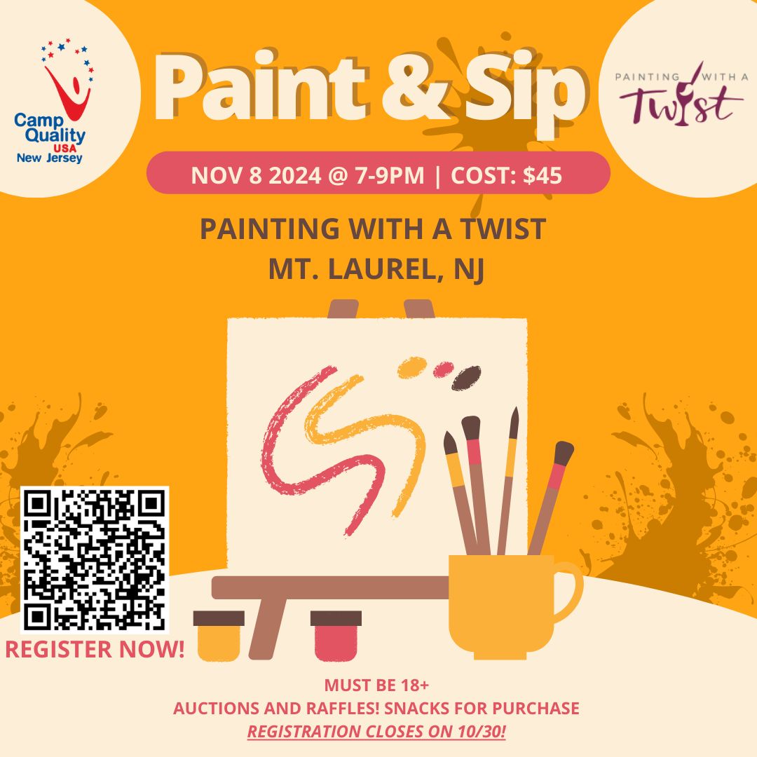 UPDATE: Join us to Paint and Sip on 11/8 from 7-9 PM in Mt. Laurel, NJ! Please make sure to purchase tickets for paint night by this Wednesday, 10/30! We need to have the final headcount in by that day :) 

Link to buy: buff.ly/4f8WJZc