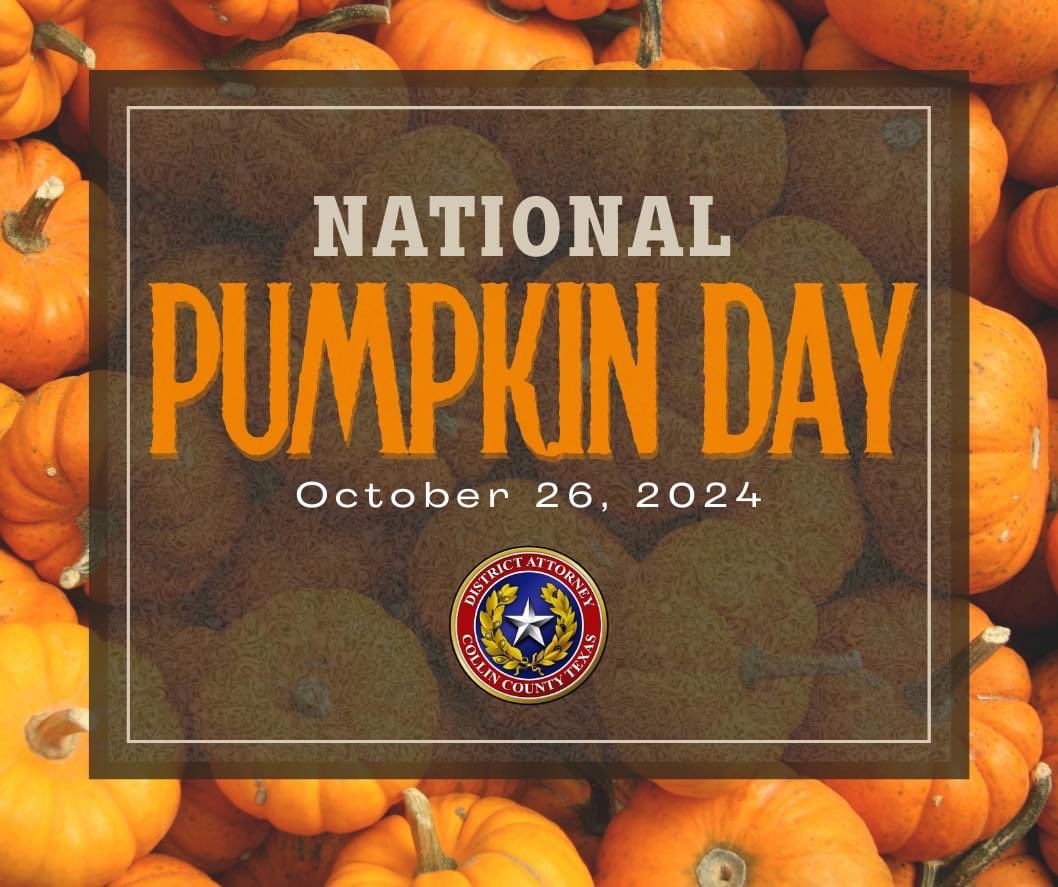 collincountyda's tweet photo. 🎃 Happy National Pumpkin Day! 🎃
Check back next week for our pumpkin contest, and vote for your favorite.
Gourd luck everyone!
#NationalPumpkinDay #CollinCountyDA #CollinCounty https://t.co/QcgHz5YCbi