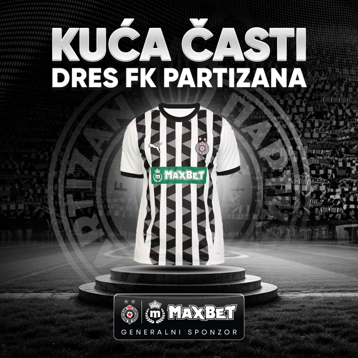 Kuća časti dres FK Partizana! ⚫⚪ 

Sve što je potrebno da bi učestvovao jeste da: 

• Pratiš <a href="/MaxBetSrbija/">MaxBet 🇷🇸</a> 
• Retvituješ ovu objavu

Učešće je dozvoljeno samo punoletnim osobama 

Srećnih 5 dobitnika objavljujemo u četvrtak. 🎁