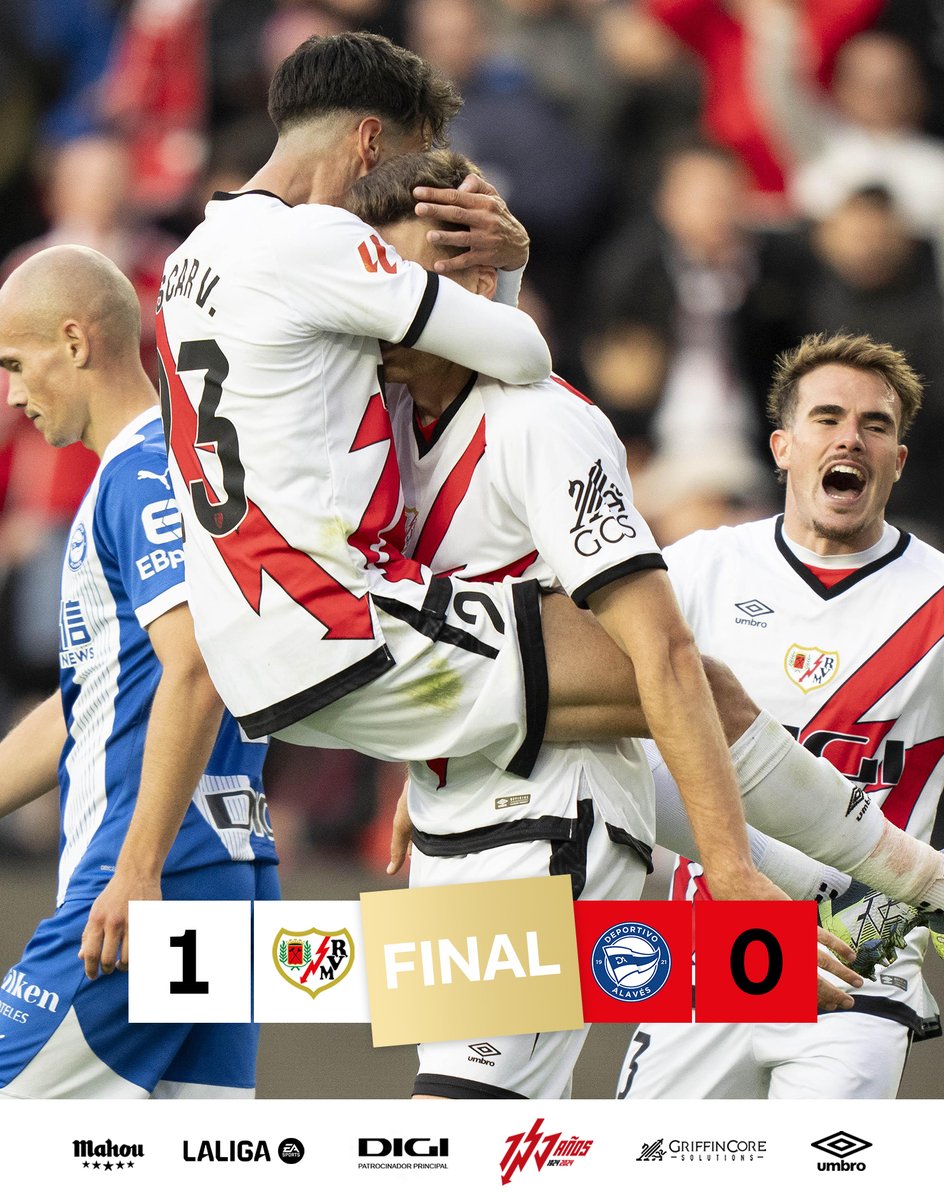 RayoVallecano's tweet image. ⚡️ ¡¡¡FINAAAAAL EN VALLECAS!!!

¡Enorme victoria en inferioridad numérica desde el minuto 21 de partido! ⚡️

⚽️ Gol de Sivera en propia puerta tras un gran disparo de @GerardGumbau (79').

#RayoAlavés #VamosRayo