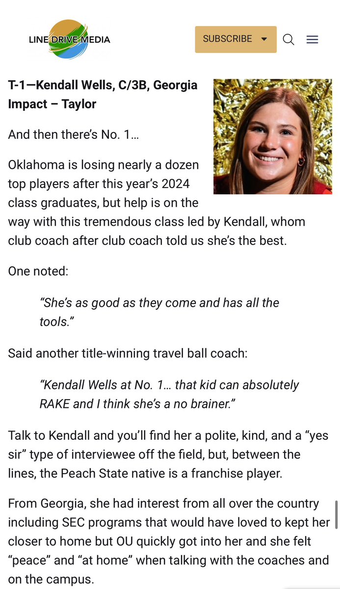 KendallWells__'s tweet photo. Thank you @LineDsoftball and @BrenttEads for ranking me the #1 player in the class of 2025! It is such a honor to be ranked alongside all of these amazing and elite athletes! @Impact_Taylor08 @OU_Softball @GassoPatty @jtgasso @fale_steele @coachjro @NOHSfastpitch https://t.co/vuiojWz7tI