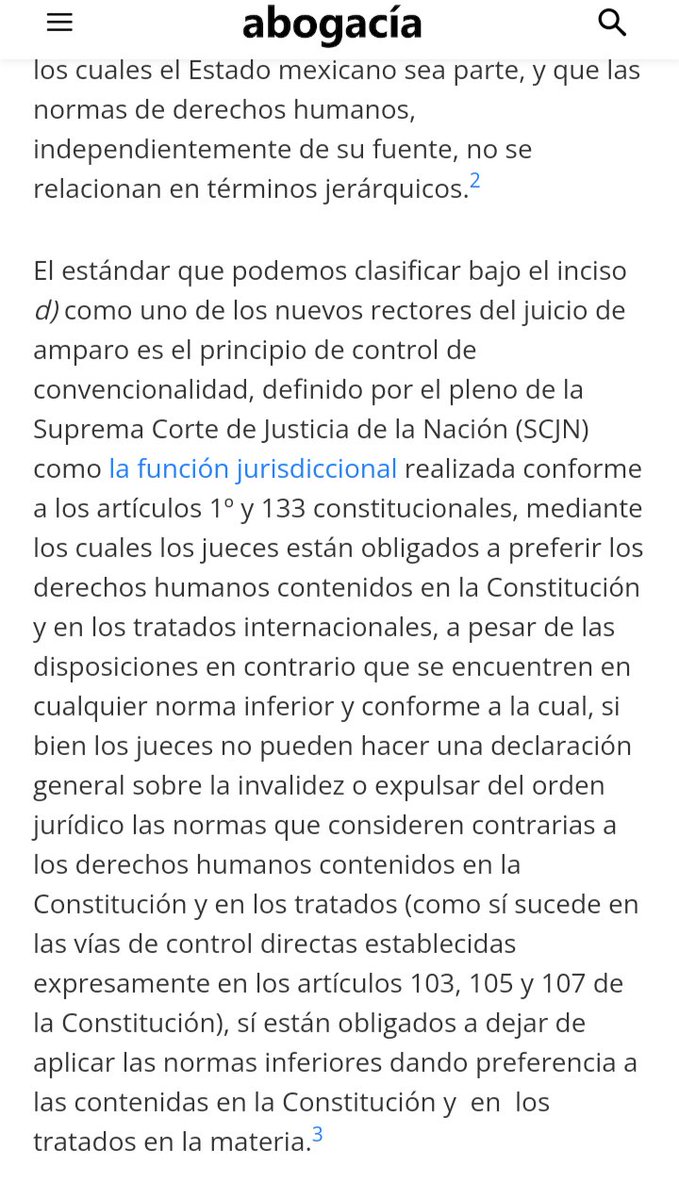 Comparto mi artículo de consulta gratuita  "Nuevos estándares del juicio de amparo", publicado en <a href="/revistaabogacia/">Revista abogacía</a> dónde se abordan conceptos como convencionalidad, interpretación conforme, pro personae y la aplicación del Sistema Interamericano de DDHH.

revistaabogacia.com/nuevos-estanda…