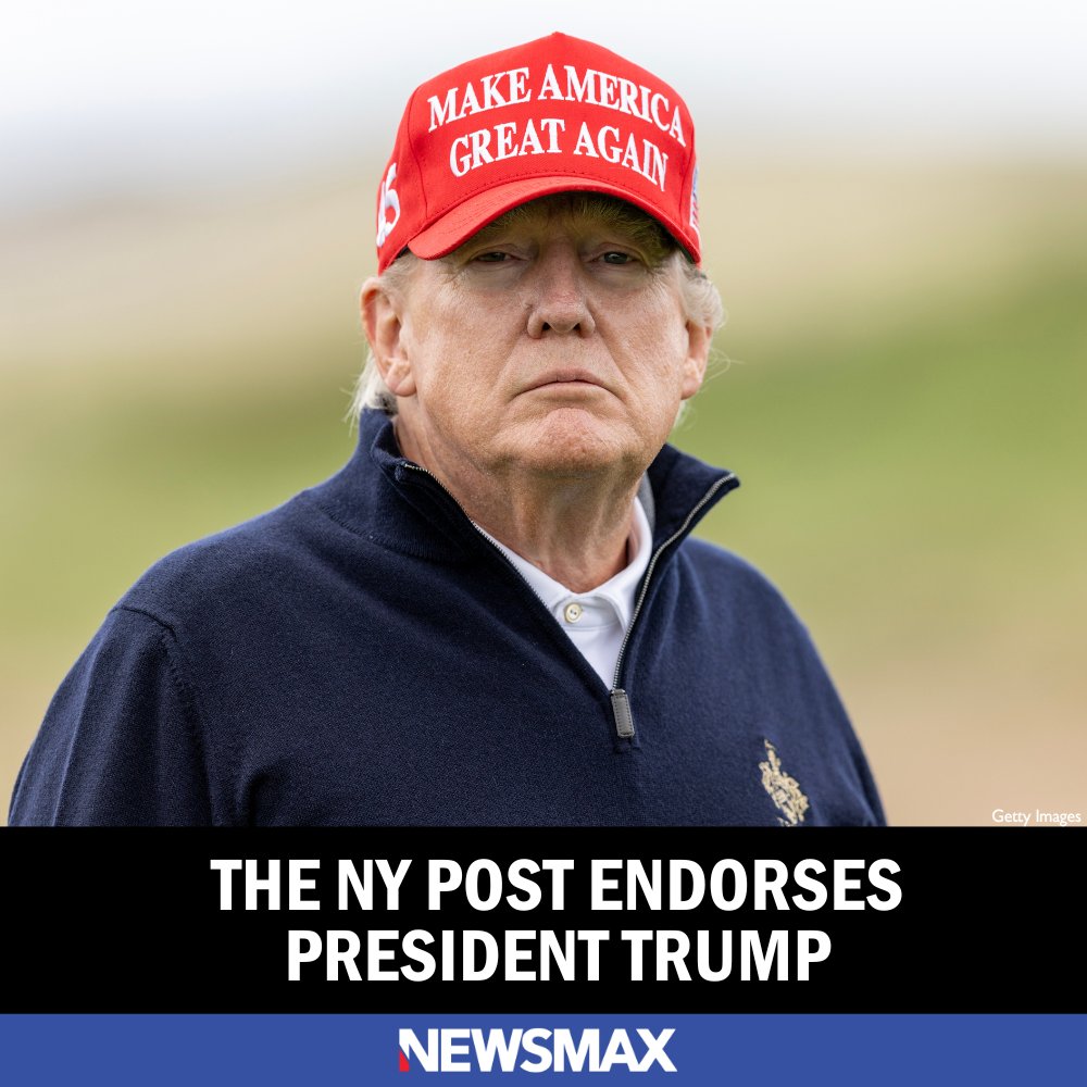NEWSMAX's tweet photo. The New York Post has endorsed Donald Trump for president in an editorial calling him the "clear choice for a better future." 
Read more: https://t.co/4mKu0T7IEN https://t.co/7M8zrI3ZXt