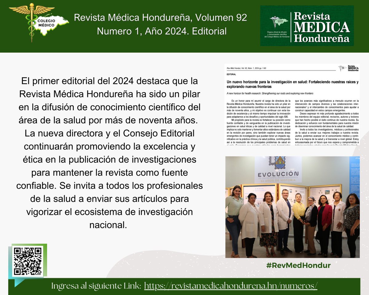 El primer editorial del 2024 destaca que la Revista Médica Hondureña ha sido un pilar en la difusión de conocimiento científico del área de la salud por más de noventa años.
Ingresa al sitio web de la revista revistamedicahondurena.hn/numeros/   #RevMedHondur