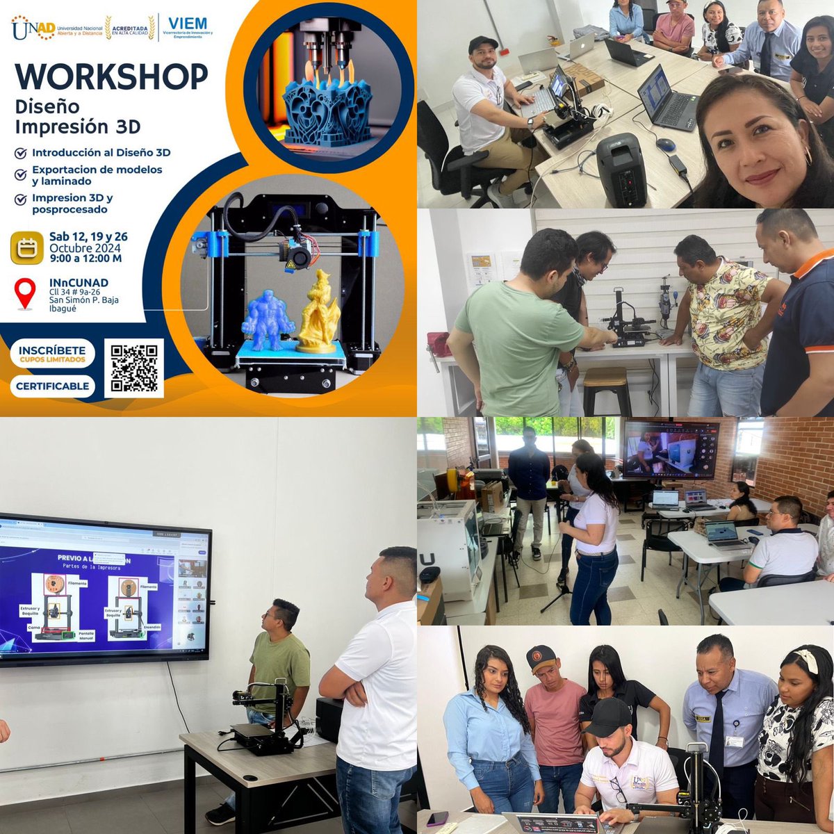 La VIEM presente: ✨ *¡Workshop de Diseño e Impresión 3D! ✨*
📌 Concluimos la 3ra sesión del Workshop “Impresión 3D y PostProcesado” con las ingenieras Sandra Castellanos y Erika Beltrán de la ECBTI Ibagué.
Realizado en INnCUNAD. Zona Sur.