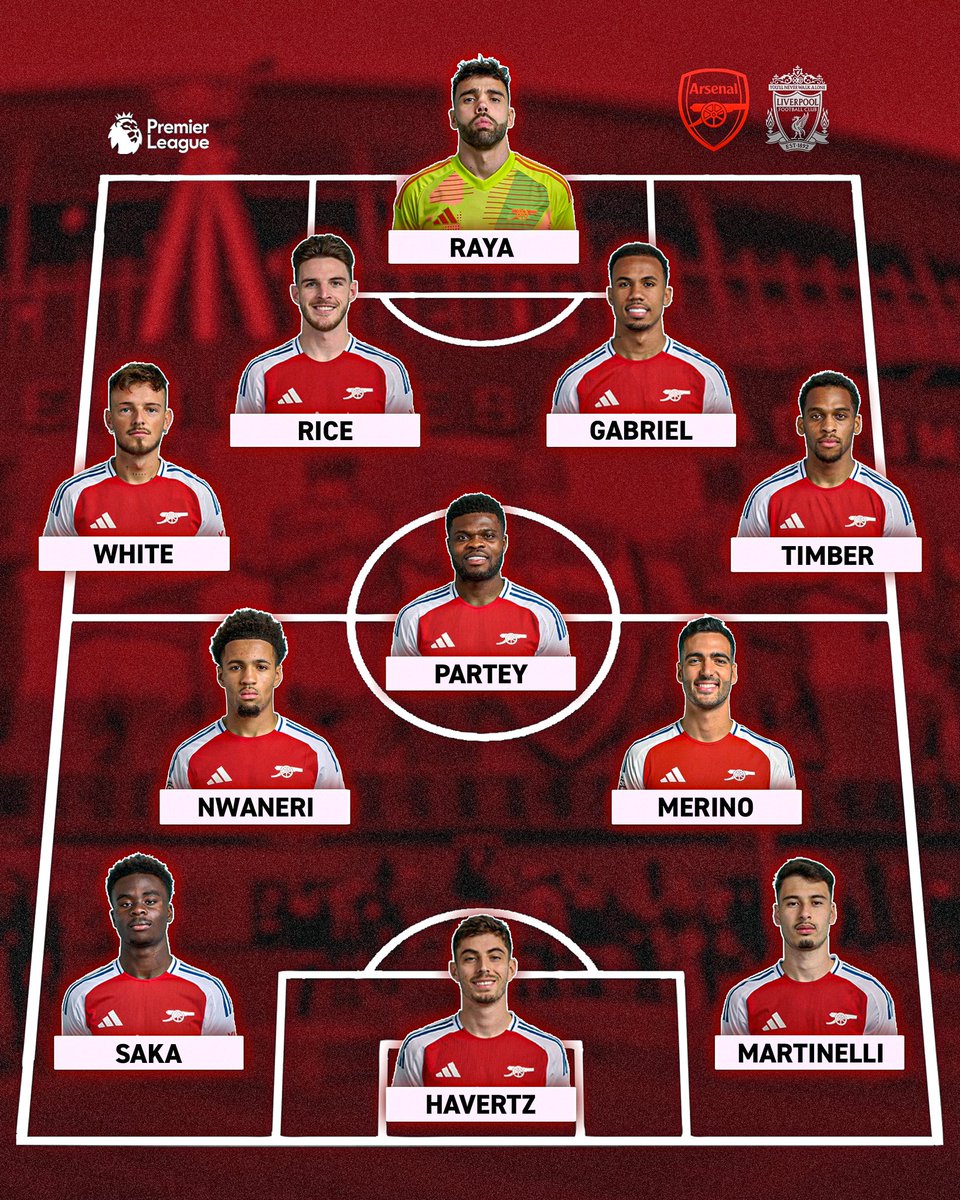 now_arsenaI's tweet photo. My Arsenal line-up to take on Liverpool in the huge title clash tomorrow…

This is me hoping Jurrien Timber and Bukayo Saka are fit enough to start. Declan Rice is the closest we have to William Saliba. Ethan Nwaneri deserves a start. Havertz is at his best when he’s up top.

Thoughts? What would you change?🤔