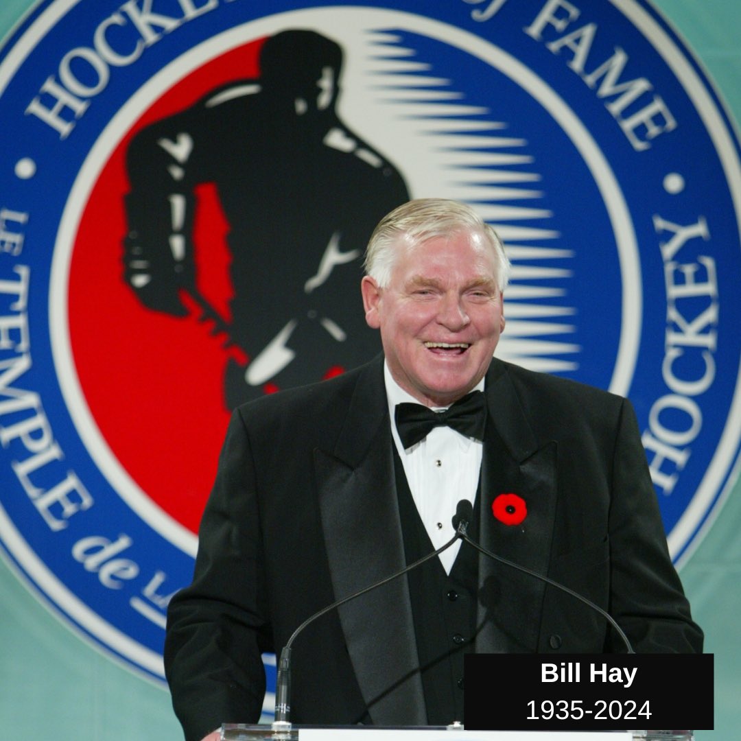 HockeyHallFame's tweet photo. The Hockey Hall of Fame and its members are deeply saddened to learn of the passing of Honoured Member and former HHOF CEO & Chairman of the Board, Bill Hay. 
 
Following an NHL playing career, he became COO of Hockey Canada and president and CEO of the Calgary Flames until being named Chair of the HHOF. Hay joined the HHOF Selection Committee from 1980-1997. Additionally, he was named to the Hall of Fame's Board of Directors, a role in which he served from 1995 until his retirement in 2013, including 15 years as Chairman and CEO. Hay played an integral role in two major expansion projects at the Hall, as well as the D.K. (Doc) Seaman Hockey Resource Centre, the home of the Hall's vast artifact and archival collections. Bill Hay was inducted into the HHOF in 2015 in the Builder Category and was named to the Order of Hockey in Canada in 2021.
 
The Hockey Hall of Fame organization extends sincere condolences to the family, friends and fans of Bill Hay.