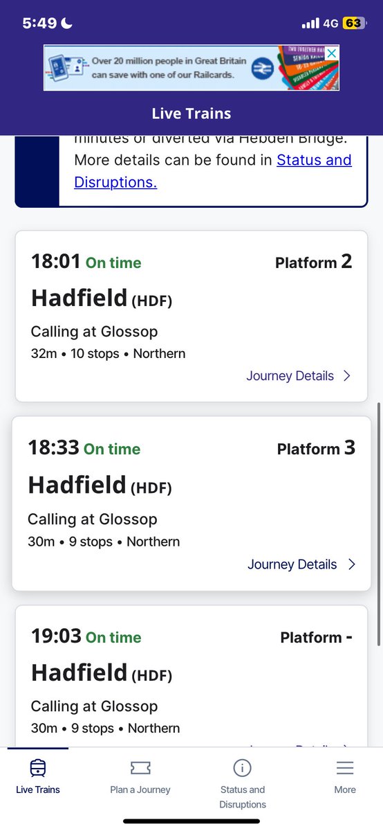 unclemario's tweet photo. @northernassist hi, is the 18.01 Piccadilly to Hadfield running or no? It’s showing on the app but station staff saying it doesn’t exist? https://t.co/4uMM9XrcG8