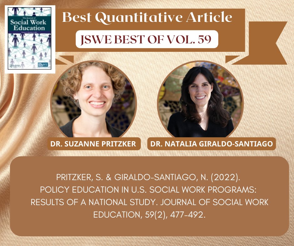 JSWE (@jswe_cswe) on Twitter photo Congratulations to Dr. <a href="/suzannepritzker/">Suzanne Pritzker</a> and Dr. <a href="/natgiraldosa/">Natalia Giraldo-Santiago, PhD</a> on having their article selected as the Best JSWE Quantitative Article of Vol. 59! Come and join them in celebrating this evening at the JSWE Reviewer Appreciation Reception from 6-9! @UH_Social Work <a href="/CSocialWorkEd/">CSWE</a> Congratulations to Dr. <a href="/suzannepritzker/">Suzanne Pritzker</a> and Dr. <a href="/natgiraldosa/">Natalia Giraldo-Santiago, PhD</a> on having their article selected as the Best JSWE Quantitative Article of Vol. 59! Come and join them in celebrating this evening at the JSWE Reviewer Appreciation Reception from 6-9! @UH_Social Work <a href="/CSocialWorkEd/">CSWE</a>