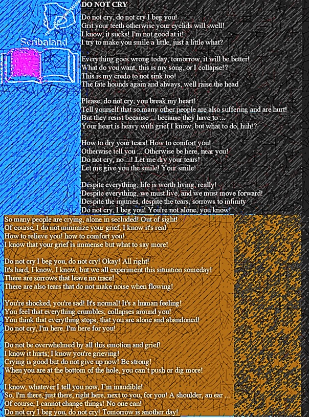 scribaland1's tweet photo. #scribaland1 DO NOT CRY
I beg #you!#scribaland #nft #ai #unknowntheseries #art #chatgpt #instagrammers #intern #interns #internet #interview #interviews #interviewer #kindlebooks #interviewers #interviewing #institute #institutes #keyword #keywords #kindle #kindledirectpublishing https://t.co/cnHI3kyshX