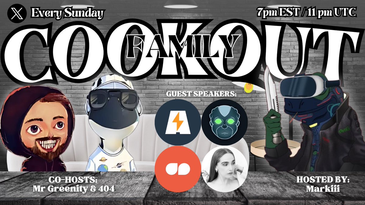 DiamondMarkiii's tweet photo. Family Cookout Ep.95💎

Host:
@DiamondMarkiii 
Co-host:
@MrGreenity 
@_0x404_ 
Guest:
@AmpzClub 
@TheHighBreeds_ 
@Pallet_Exchange 
@jyatrofsky 

Come out, let’s vibe, run some giveaways and drop alpha 

$SOL to 1 person who retweets this tweet. 

Space link below👇 https://t.co/fGIavrKTCO
