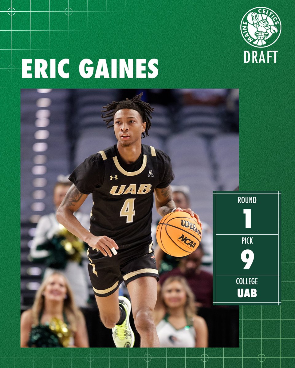 MaineCeltics's tweet photo. ☘️ With the 9th pick in the @nbagleague draft, we have selected Eric Gaines. https://t.co/IhmU0oMAhB