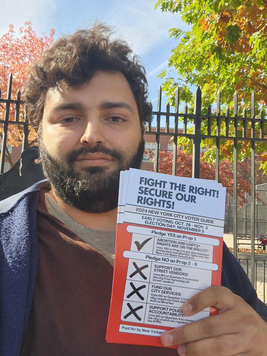 Scientific Socialist 🇵🇸 (@scisocialist) on Twitter photo Voted Yes on 1, No on 2-6 in the morning and spending my afternoon telling others to do the same.
#Nix2through6
<a href="/NoPowerGrabNYC/">NoPowerGrabNYC</a>
<a href="/nycDSA/">NYC-DSA 🌹</a>
<a href="/UptownBronxDSA/">Bronx/Upper Manhattan🍑DSA🌹</a> Voted Yes on 1, No on 2-6 in the morning and spending my afternoon telling others to do the same.
#Nix2through6
<a href="/NoPowerGrabNYC/">NoPowerGrabNYC</a>
<a href="/nycDSA/">NYC-DSA 🌹</a>
<a href="/UptownBronxDSA/">Bronx/Upper Manhattan🍑DSA🌹</a>