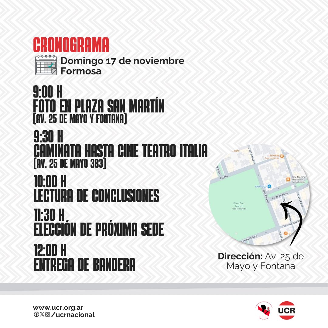 Los días 15, 16 y 17 de noviembre se realizará el 11° Encuentro Nacional de Mujeres Radicales en Formosa 📍

Acá te dejamos el cronograma y más info en este link 🔗 ucr.org.ar/noticias/ver/n…