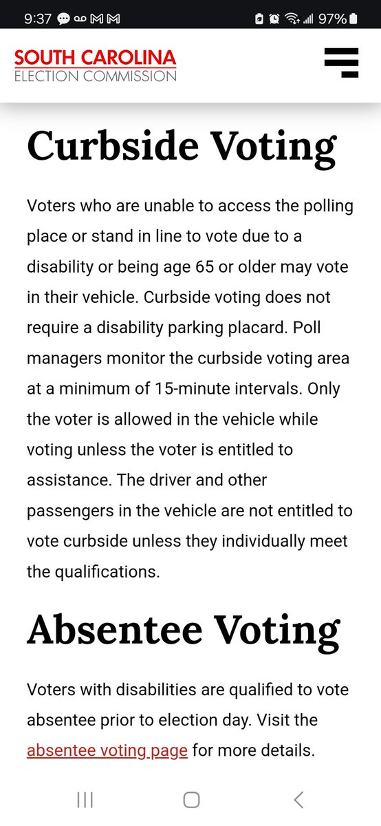 We have been seeing long lines for early voting. Curbside voting is available to people with disabilities, even if you don't have a disability placard. You should still expect a wait if the polling location is busy. Read more at scvotes.gov