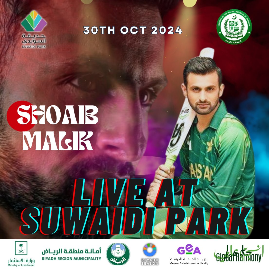 PakinSaudiArab's tweet photo. 🏏🏆 Cricket Legend @realshoaibmalik will be at #PakistanWeek in Suwaidi Park, @gea_saudi, as part of the Global Harmony Initiative by @media_ksa! 🎶
🗓 Date: Oct 30th
🎟 Free entry!
🌟 Join us #RiyadhSeason https://t.co/3DcKu13iV2