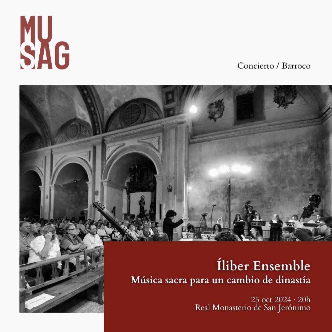 #ConciertosMUSAG2024 🎶

📣 Hoy, en el #FestivalMUSAG...
ÍLIBER ENSEMBLE
<a href="/iliber_ensemble/">Íliber Ensemble</a>

📅 25 oct 2024 · 20h
📍 Monasterio de San Jerónimo

[Concierto de clausura / Barroco]
🎼 Música sacra para un cambio de dinastía: El Réquiem y la Misa a la moda francesa de #SebastiánDurón
