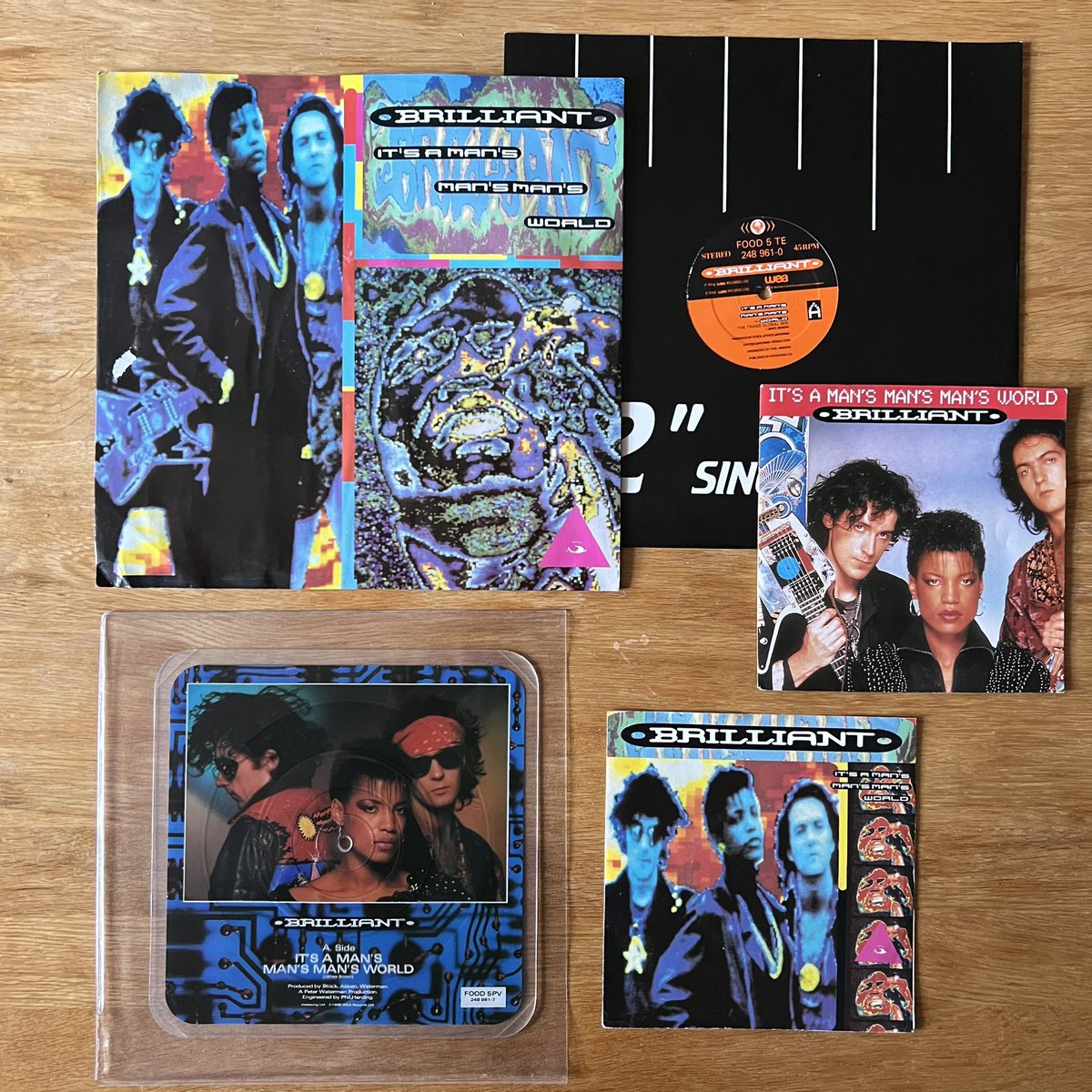 RetroPopBoy's tweet image. #StockAitkenWaterman single No 23 was Brilliant’s cover of “It’s a Man’s Man’s Man’s World”. It reached No 58 in the UK in Oct 85. Pictured here are the UK 7” and 12” editions, the square-shaped picture disc, and the French 7” with different artwork.
#PWLCollection #PWL40 #PWL
