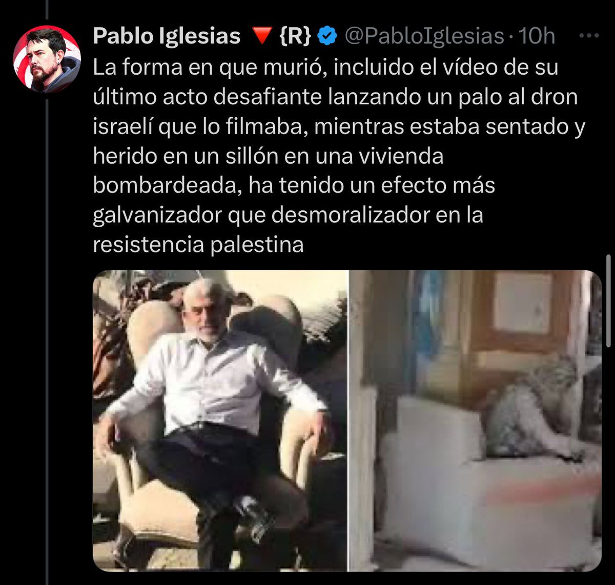 La rata de Sinwar era un carnicero, y así era conocido en Gaza: el carnicero de Jan Yunis, por haber asesinado a cuatro palestinos. 
Era conocido por su crueldad sin límites, por ser un tarado psicópata que impuso un régimen de torturas y terror. 
Pega muchísimo que este otro