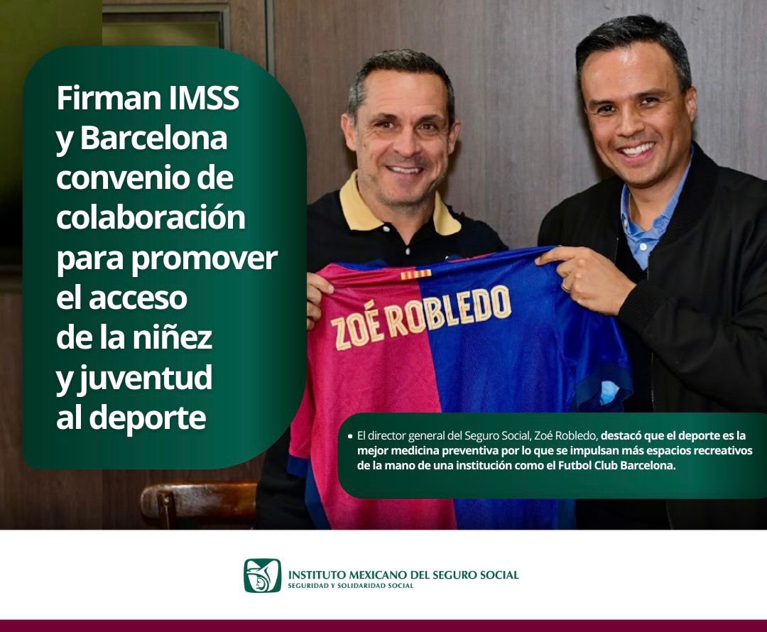 Firman IMSS y Barcelona convenio de colaboración para promover el acceso de la niñez y juventud al deporte.

➡️ imss.gob.mx/prensa
