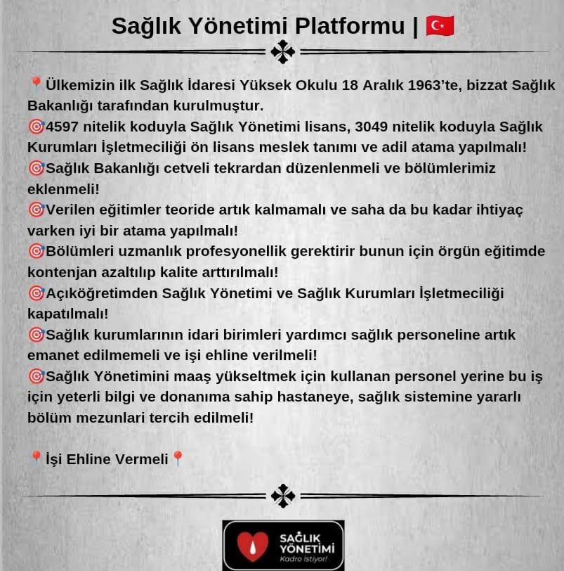 <a href="/yeniyuzyilsen/">Sağlıkta Yeni Yüzyıl Sendikası</a> Liyakatsiz yöneticilerin keyfi uygulamaları ve  zulmü liyakatli yöneticiler olacak olan Sağlık Yönetimi mezunlarının hakkının verilmesiyle  ancak son bulabilir .
<a href="/drmemisoglu/">Prof. Dr. Kemal Memişoğlu</a> <a href="/suayipbirinci/">Doç. Dr. Şuayıp Birinci</a> <a href="/RTErdogan/">Recep Tayyip Erdoğan</a> <a href="/aylinyaman_/">Dr. Aylin Yaman</a> 

SağlıkYönetimine 5BinAtama