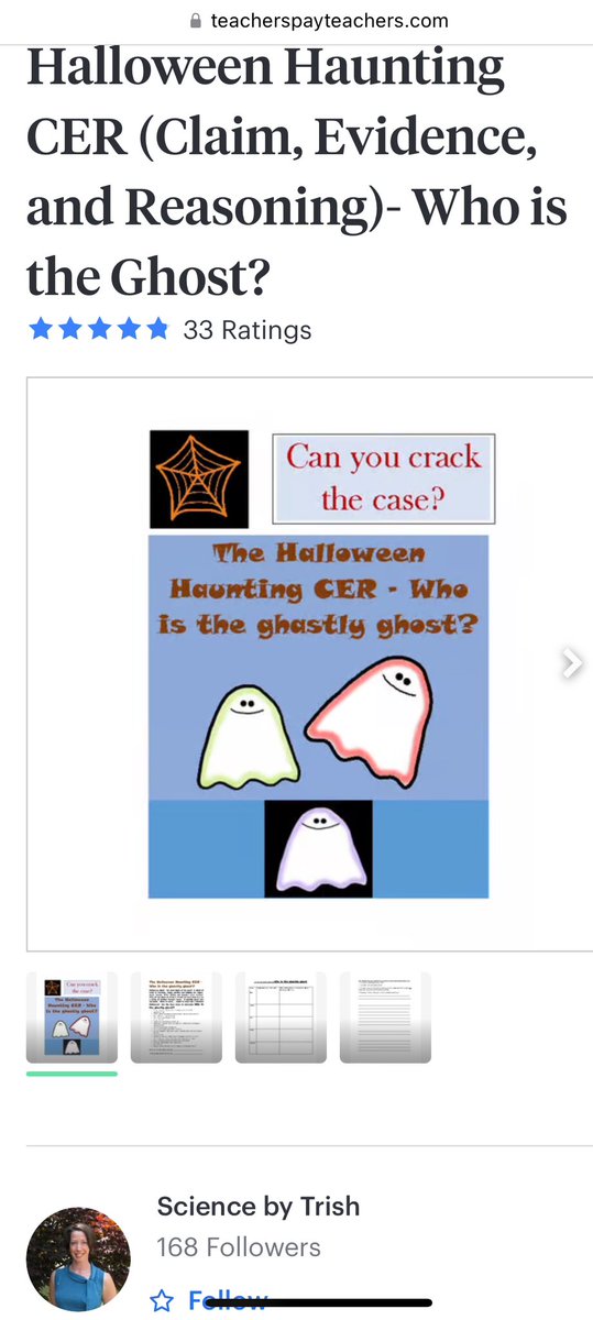 SciencebyTrish's tweet photo. Need something fun and educational to celebrate Halloween?
Check out this CER activity.  Can your students crack the case and discover the identity of the Ghastly Ghost?

https://t.co/mNcjceuEIi

#edchat #teacher #learn #educational #Halloween https://t.co/H0ZrY5PwHw