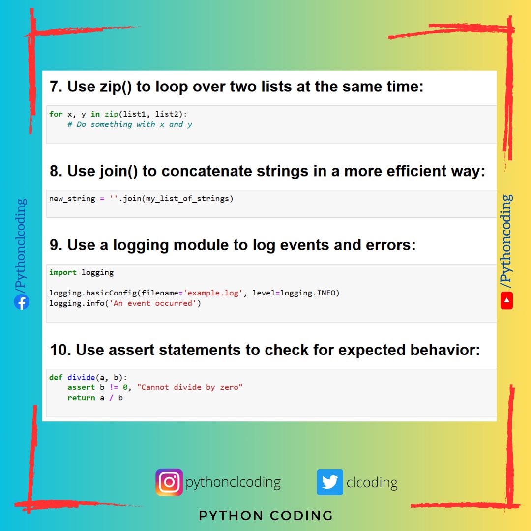 clcoding's tweet image. 10 Python code snippets that can help you write more professional code
