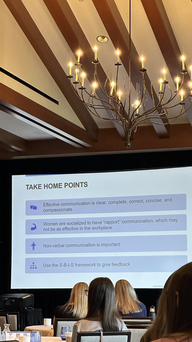 SyedaMinaMD's tweet image. Fantastic talk on effective communication with actionable items, empowering women in professional settings! @CaThompsonMD @MayoHemeOnc #MayoGRIT @MayoGRIT   
🌟 important to be clear, correct, concise 
🌟 use muscular language
🌟non-verbal communication is important!