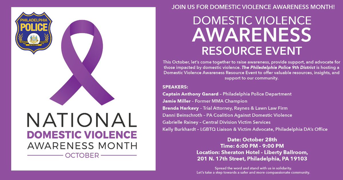 Come out and join the 9th Police District at our Domestic Violence Resource Event