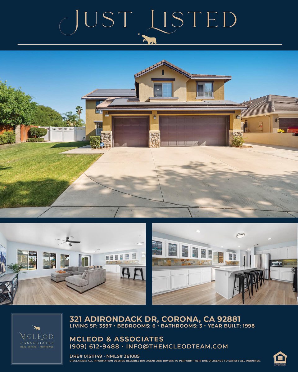 TheMcLeodTeam's tweet photo. 📷Join us at our Open House:
•10/26 Today | 10AM - 3PM
•10/27 Sunday | 2PM - 4PM
📷 321 Adirondack Drive
6 BEDS | 3 BATHS | 3,597 LIVING SQ.FT
Offered at $1,150,000. https://t.co/kKjPIZG0kM