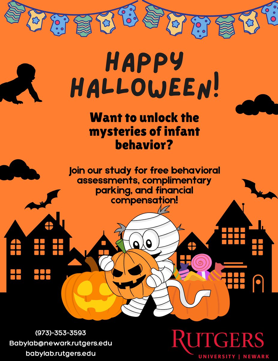 🎃 Happy Halloween! We're looking for little ones to join our research studies! Contact us to see if your baby is eligible. Let's make some 
boo-tiful discoveries together!👻🍬
