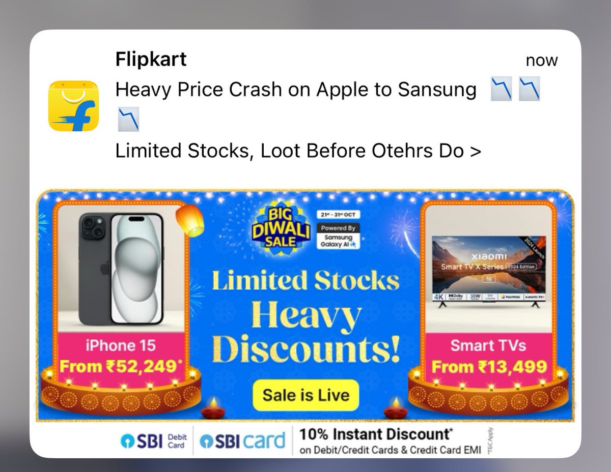 doneshl's tweet photo. Hey @Flipkart 
you need to fix the typo in the notification.

Sansung and Otehrs.. https://t.co/7mNNWL5Ayw