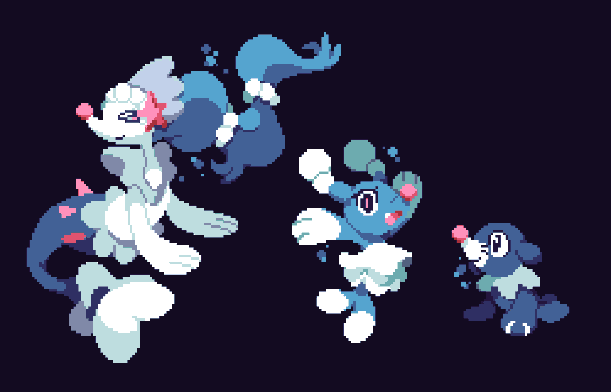 VenXev's tweet photo. Popplio's evolutions 💙🩵💙 https://t.co/RY5WHlNHiF