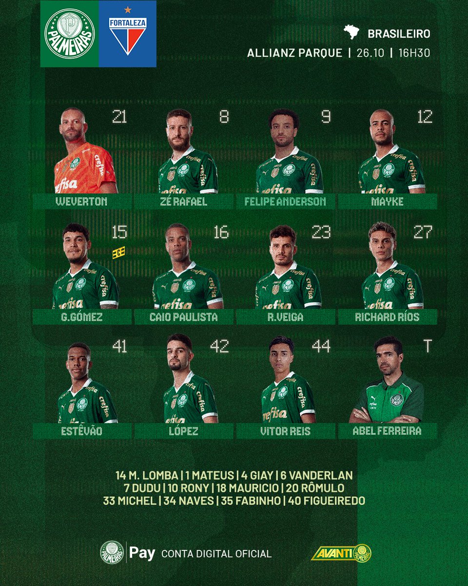 Tudo 100% pro confronto de logo mais! A escalação? Tá na mão! 👇🐷

#AvantiPalestra #PALxFOR