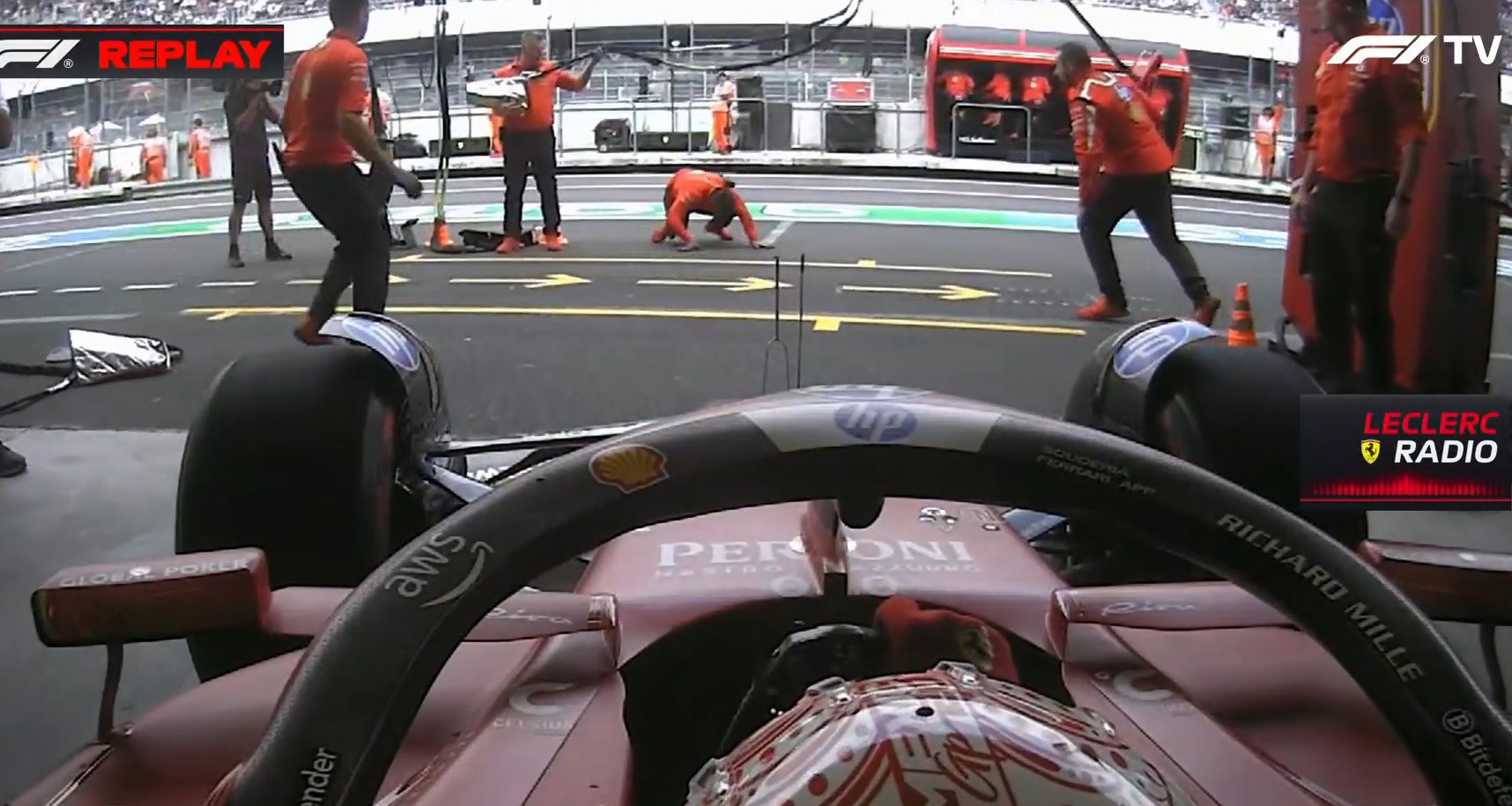 Ferrari mechanic takes a tumble in Mexico City pit lane