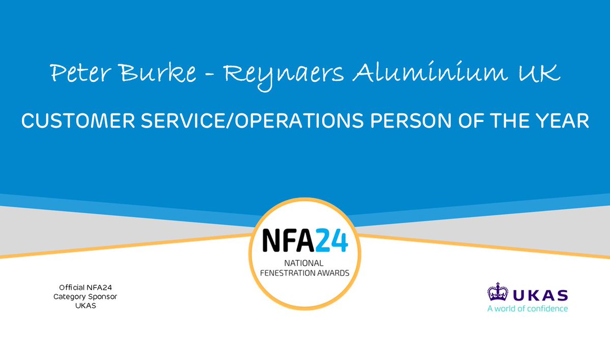 NatFenAwards's tweet photo. The winner of Customer Service/Operations Person Of The Year is Peter Burke of @ReynaersAluminium! Congratulations! #NFA24
This category is proudly sponsored by @UKAS https://t.co/on57udpU6k