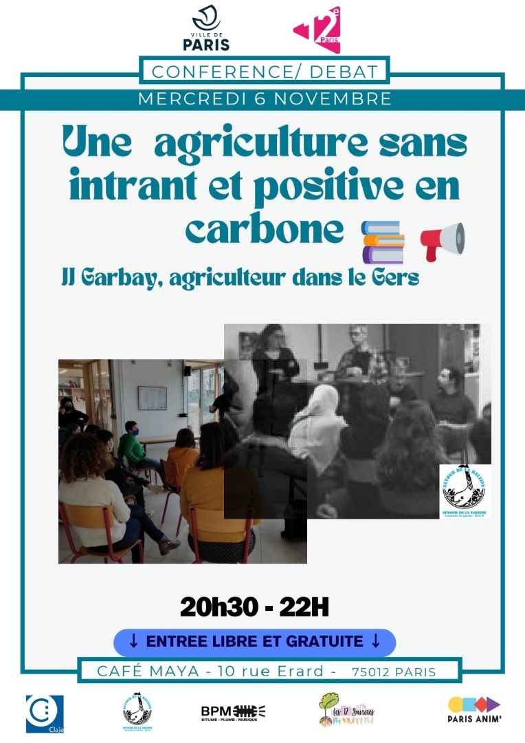 En novembre :
 * Conférence débat du mercredi 6/11 : l’agriculture 📚📢 20h30 - 22h
 * Café dansant 💃🏽💃🏽 le jeudi 14/11 à partir de 19h30
 * Fête de la soupe au potiron 🥣 et rotation des parcelles du dimanche 17/11 dès 18h

autourdelabaleine.fr

#paris12
#jardin