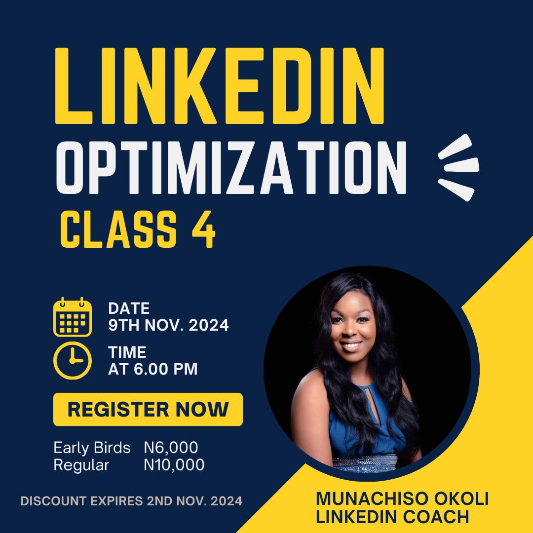 the_lion_muna's tweet image. Your first step to higher chances of securing a good job, visibility, and limitless professional opportunities is professional branding - LinkedIn Optimization.
If you have yet to optimize your LinkedIn, this class is for you.
forms.gle/hoWAMaHAFkDxB7…
My DM is always open.