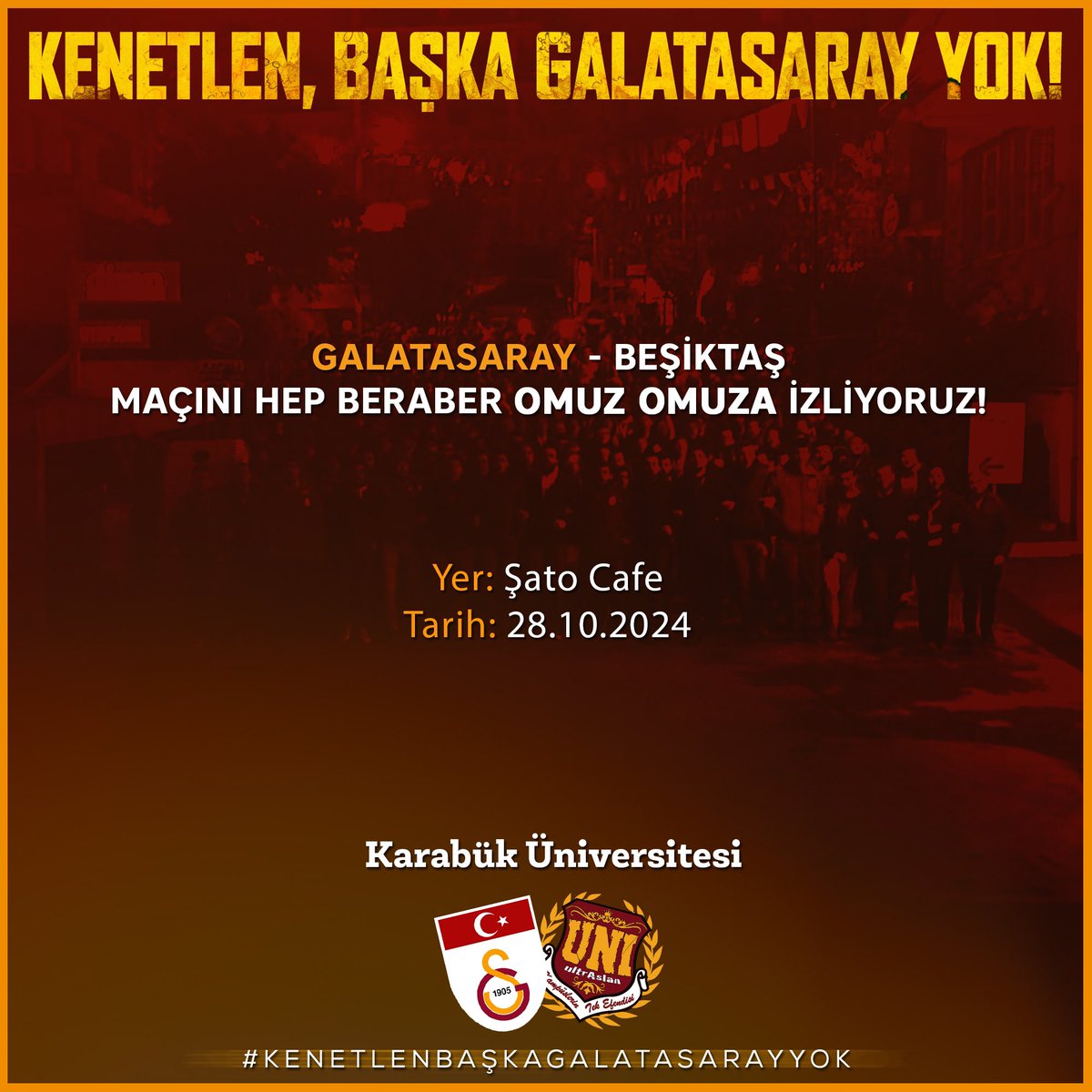 HEP BERABER OMUZ OMUZA İZLİYORUZ!

GALATASARAY - Beşiktaş

🗓️28.10.2024
⏰20.00
📍Şato Cafe
#ultrAslanUNI