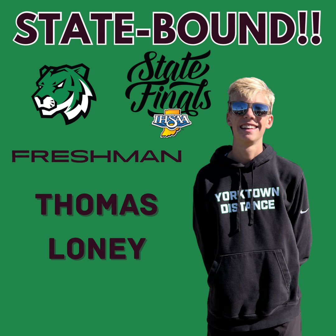 CONGRATS to freshman Thomas Loney for punching his ticket to the @ihsaa1 State Meet! He finished 21st today at the New Haven Regional to earn the right to represent #YtownXC at next week’s IHSAA Cross Country State Championship!