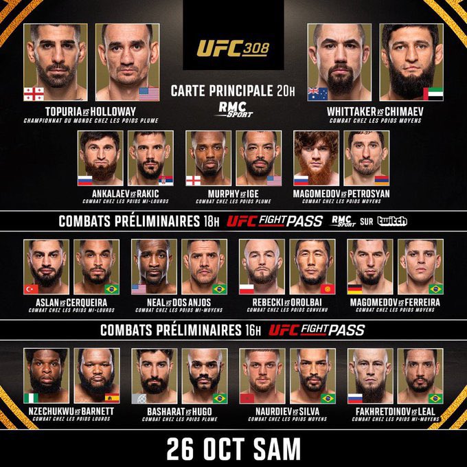 Leak2Boss's tweet photo. BOSS  LIVE 🔴

🚨 LIEN UFC 308 EN DIRECT EN FRANÇAIS 🚨

Ce samedi, toute la carte de l’UFC 308 sera diffusée en intégralité et en exclusivité en français ! 🥊🔥

👉 lien Telegram en bio pour suivre tous les combats en direct !

LIKE &amp; RT je t’envoie❤️👍🏼

#UFC308 #MMA #UFCFrance https://t.co/sabDJU9X3R