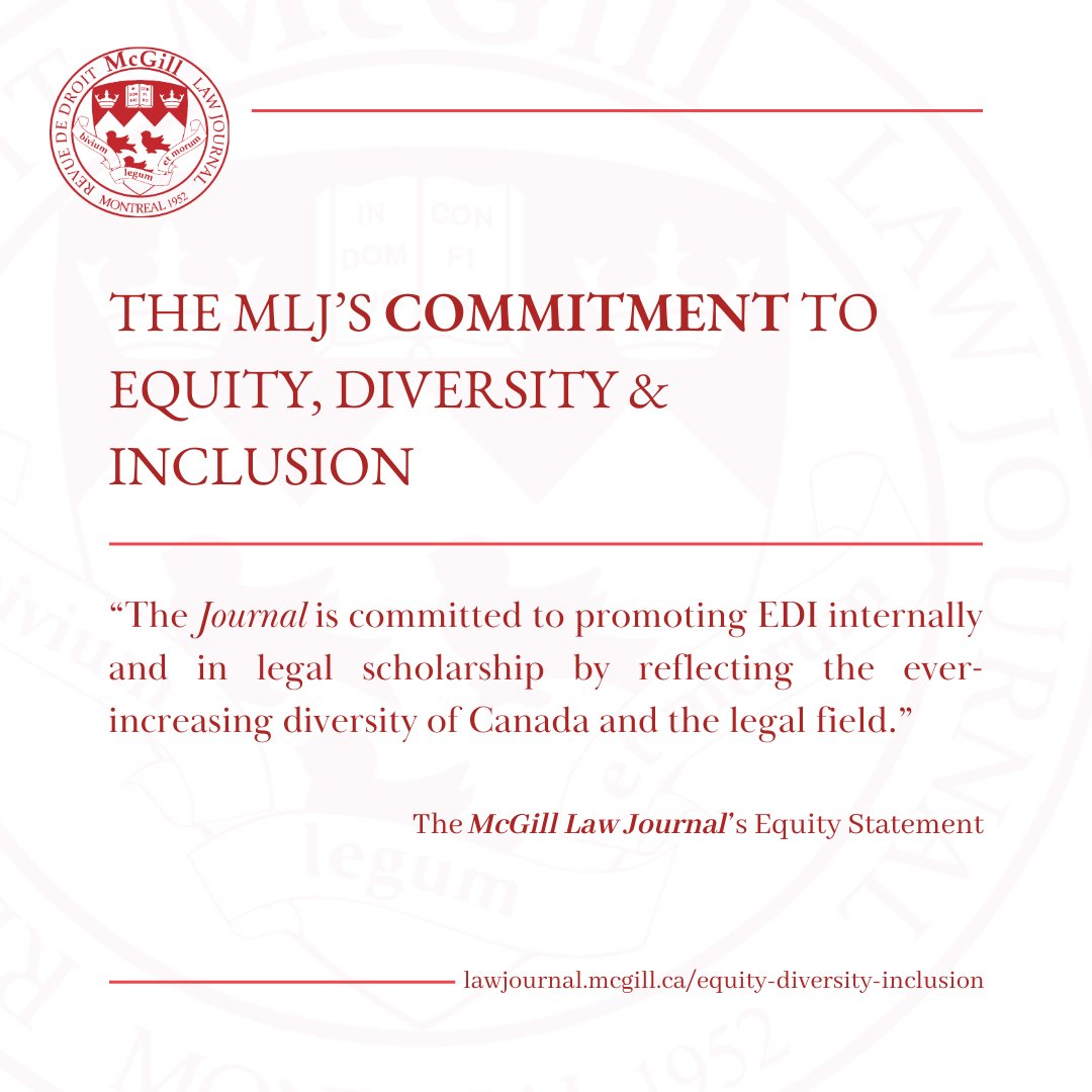 The McGill Law Journal has always been at the vanguard of legal scholarship in Canada, and we're excited to reaffirm this commitment with our recently published Equity Statement.

Read the entire statement here: lawjournal.mcgill.ca/equity-diversi…