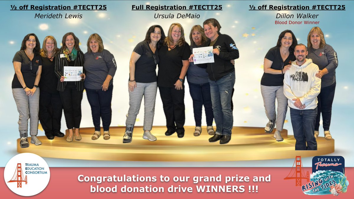 Congratulations to our #TECTT24 Totally Trauma Conference Grand Prize Drawing Winners! Two of our attendees won 1/2 off and one won a full paid #TECTT25 registration! See you next year in Napa for Totally Trauma 2025!