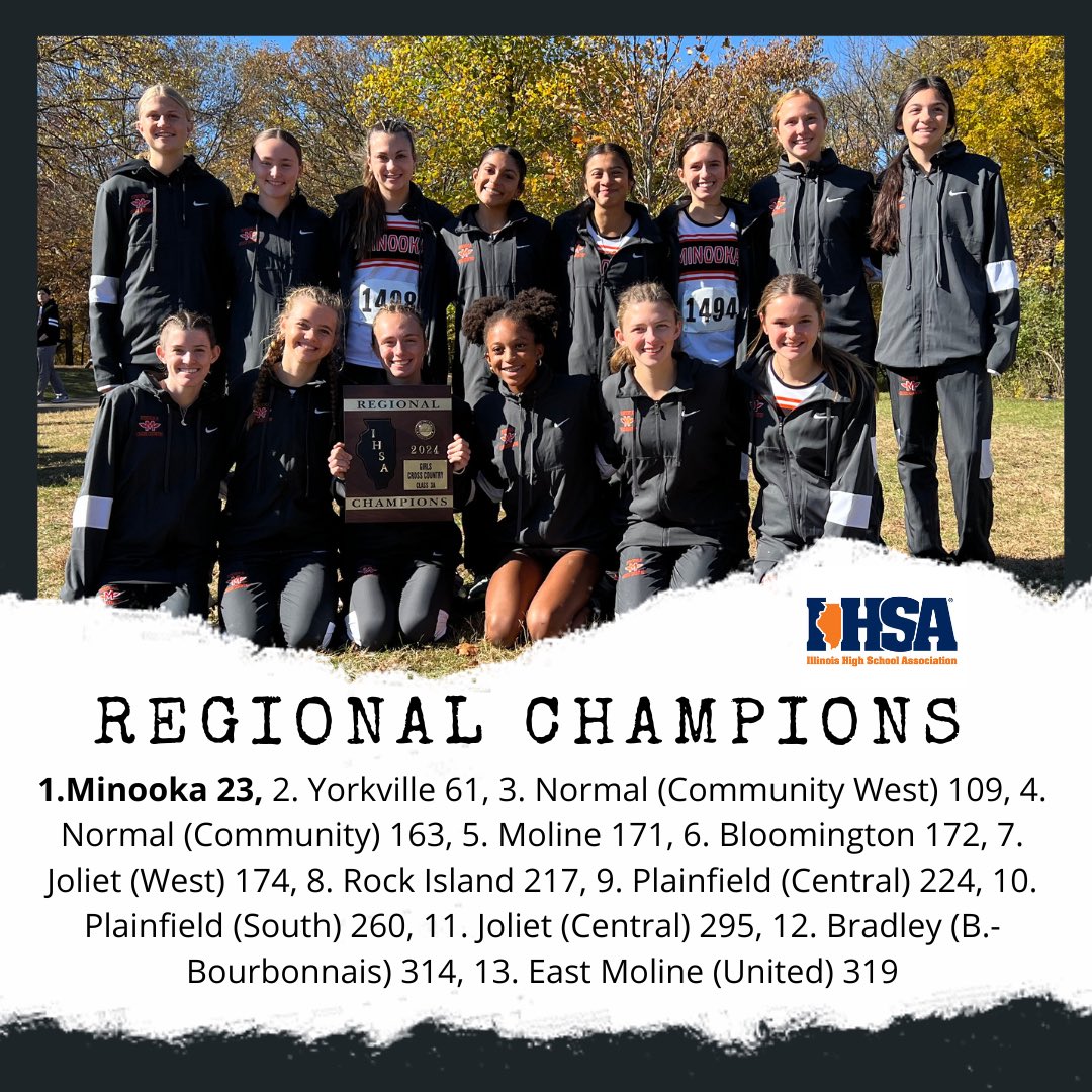 Proud of our Minooka girls XC team for bringing home the regional title!  Congrats to all the teams moving on to the Normal (Community) Sectional next week!  <a href="/MCHS_AO/">MCHSAthletics</a> <a href="/MCHSDistrict111/">MCHS District #111</a>